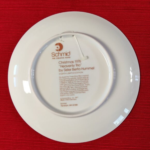 HUMMEL 1978 Christmas Collector Plate “Heavenly Trio”, Schmid 8th Limit Ed w/Box - Picture 2 of 10